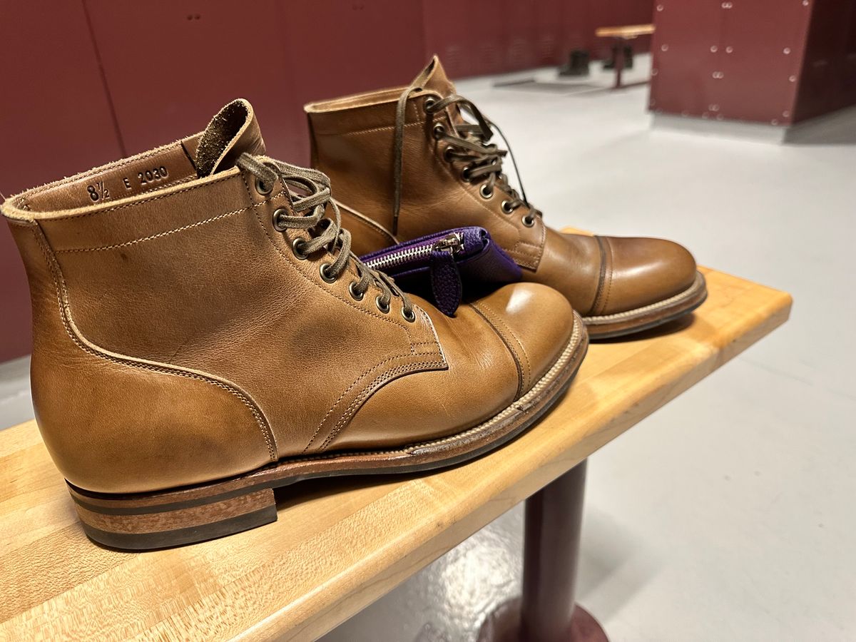 Photo by malagisi1212alm on April 1, 2025 of the Viberg Service Boot in Horween Natural Chromexcel.