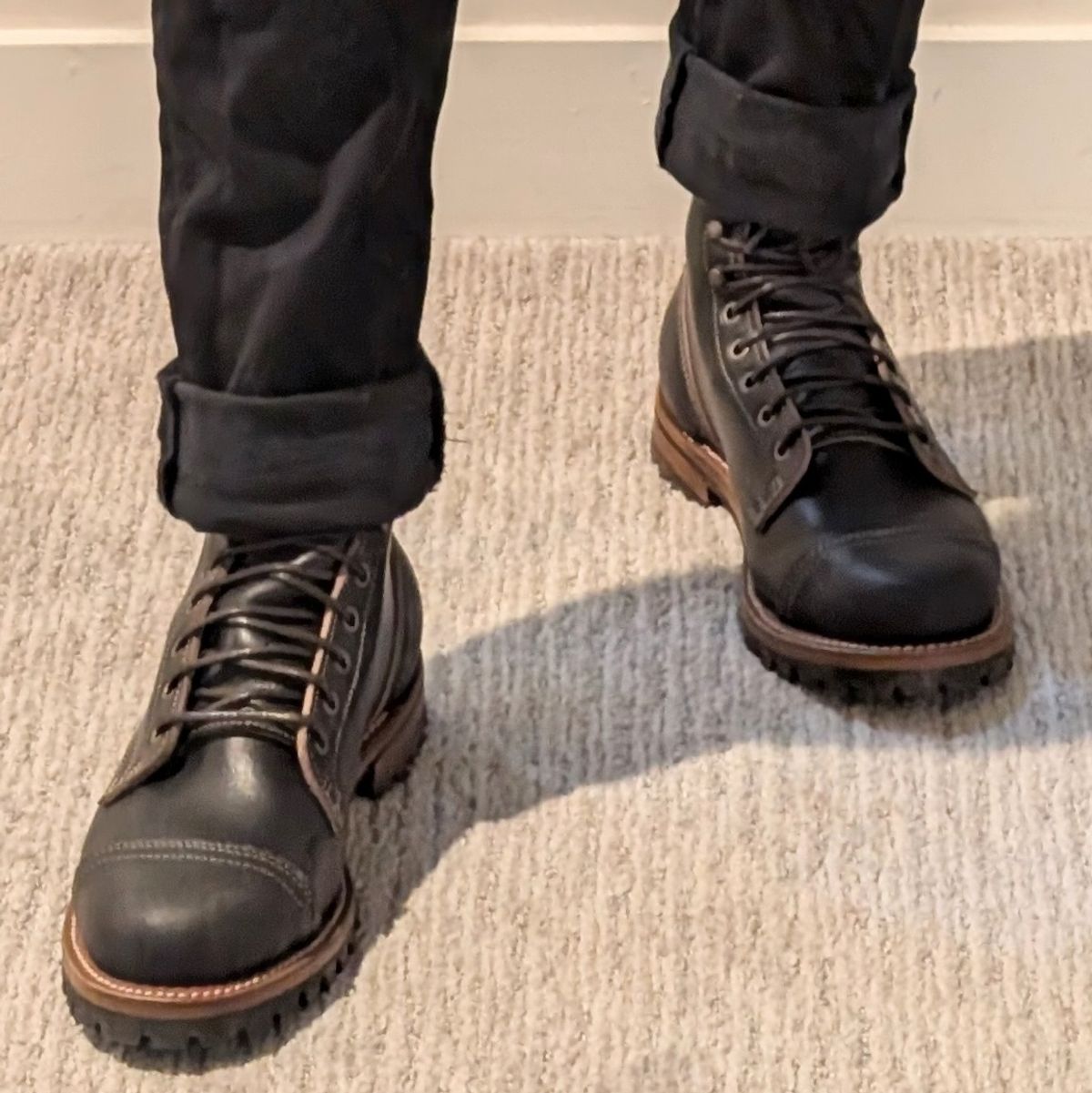 Photo by Cellardoor on November 5, 2024 of the Truman Cap Toe Boot in Horween Black Waxed Flesh.