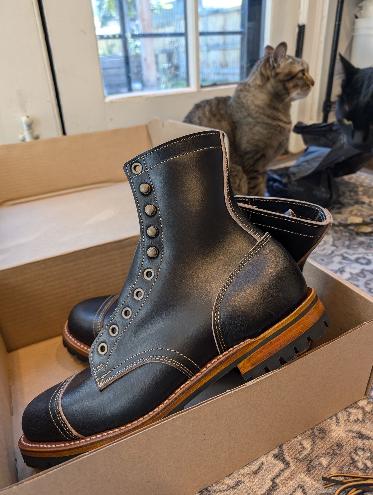 Photo by Cellardoor on November 5, 2024 of the Truman Cap Toe Boot in Horween Black Waxed Flesh.