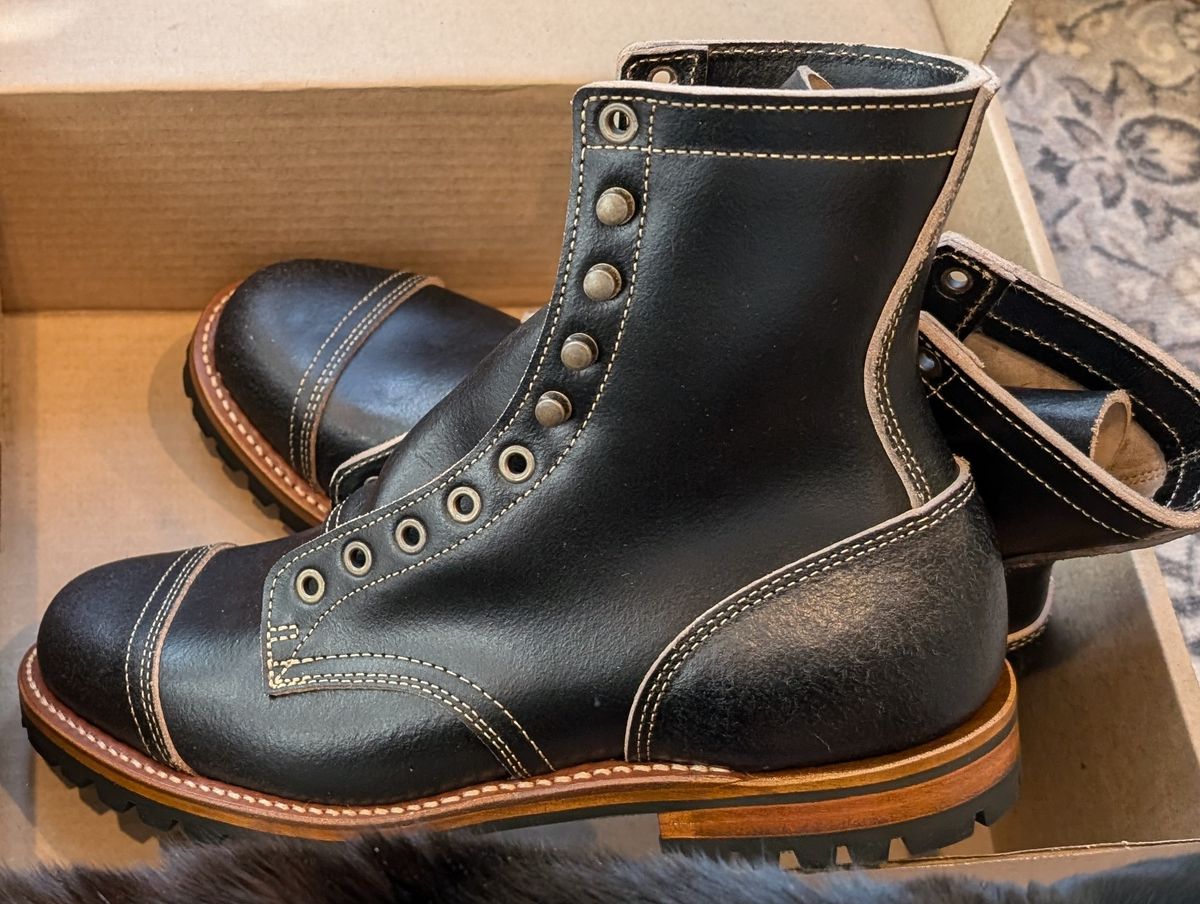 Photo by Cellardoor on November 5, 2024 of the Truman Cap Toe Boot in Horween Black Waxed Flesh.