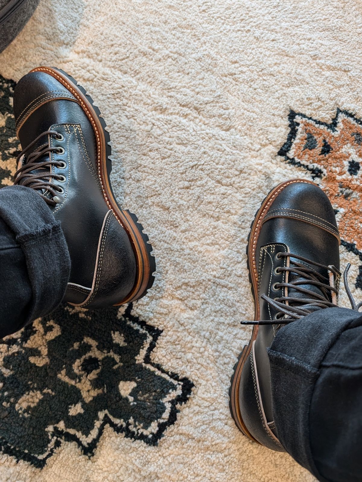Photo by Cellardoor on November 5, 2024 of the Truman Cap Toe Boot in Horween Black Waxed Flesh.