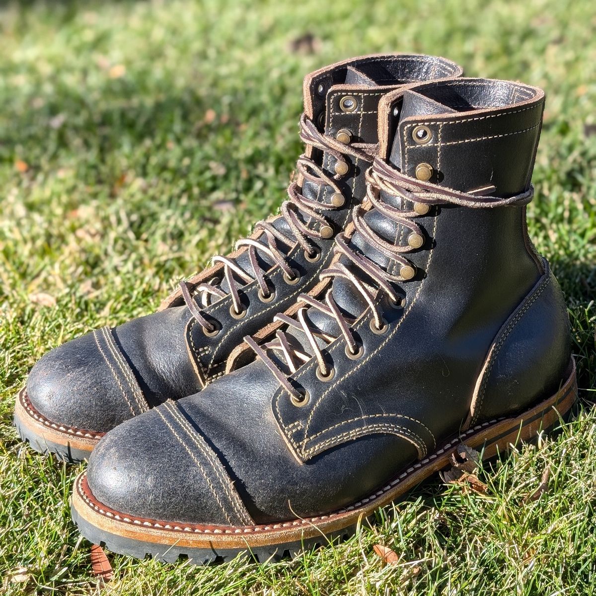 Photo by Cellardoor on December 4, 2024 of the Truman Cap Toe Boot in Horween Black Waxed Flesh.