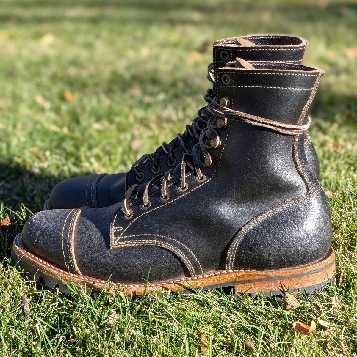 Photo by Cellardoor on December 4, 2024 of the Truman Cap Toe Boot in Horween Black Waxed Flesh.
