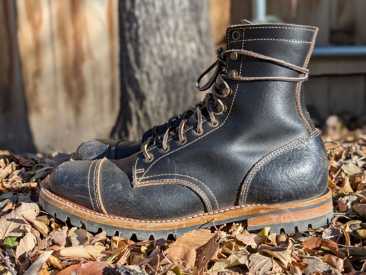 Photo by Cellardoor on January 2, 2025 of the Truman Cap Toe Boot in Horween Black Waxed Flesh.