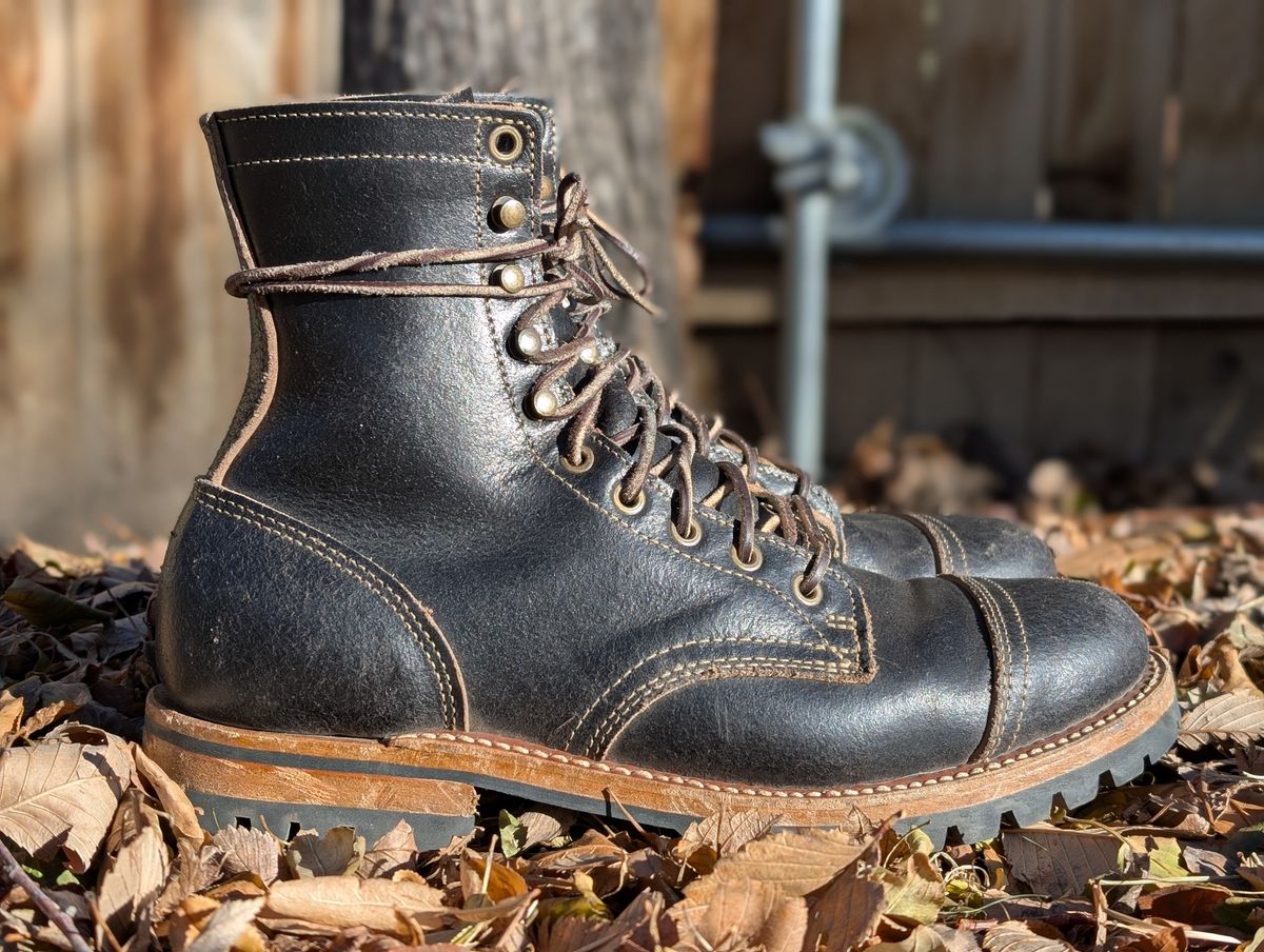 Photo by Cellardoor on January 2, 2025 of the Truman Cap Toe Boot in Horween Black Waxed Flesh.