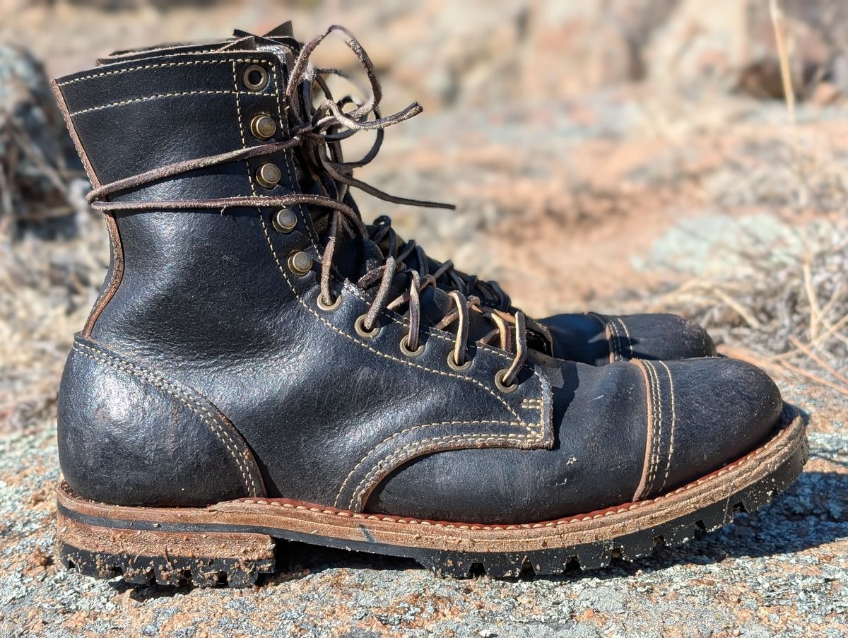 Photo by Cellardoor on January 30, 2025 of the Truman Cap Toe Boot in Horween Black Waxed Flesh.