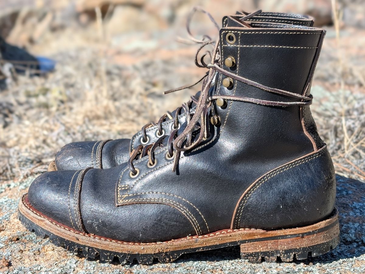 Photo by Cellardoor on January 30, 2025 of the Truman Cap Toe Boot in Horween Black Waxed Flesh.