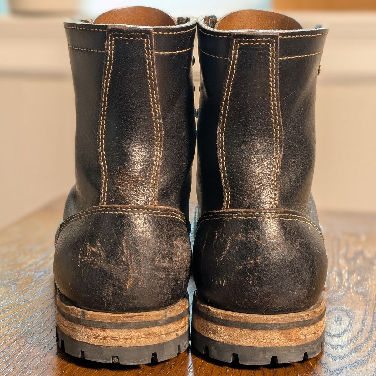 Photo by Cellardoor on March 4, 2025 of the Truman Cap Toe Boot in Horween Black Waxed Flesh.