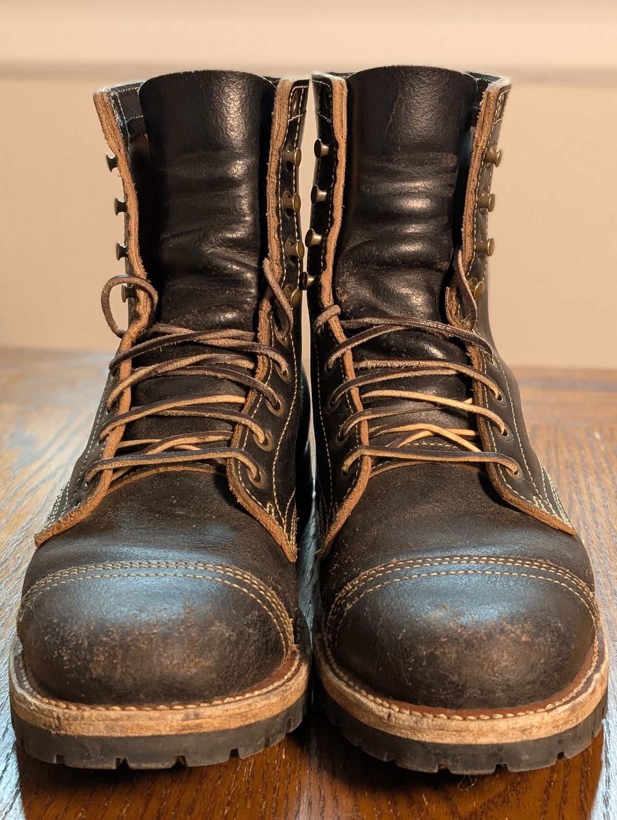 Photo by Cellardoor on March 4, 2025 of the Truman Cap Toe Boot in Horween Black Waxed Flesh.
