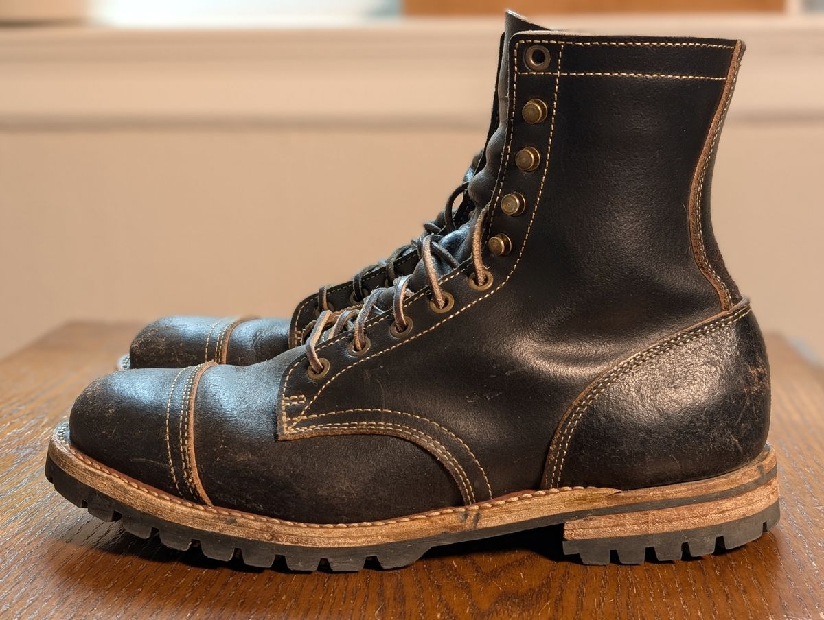 Photo by Cellardoor on March 4, 2025 of the Truman Cap Toe Boot in Horween Black Waxed Flesh.