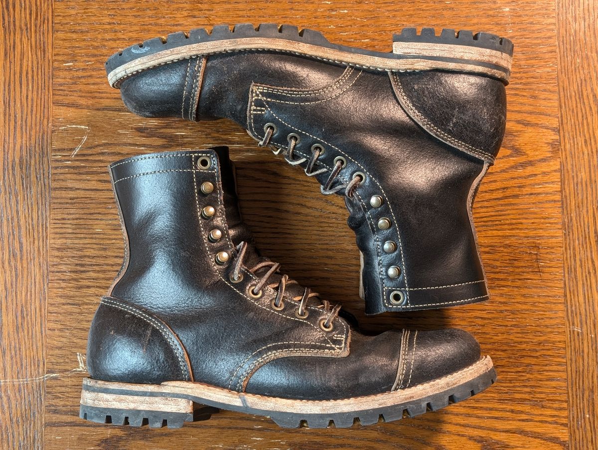 Photo by Cellardoor on March 4, 2025 of the Truman Cap Toe Boot in Horween Black Waxed Flesh.