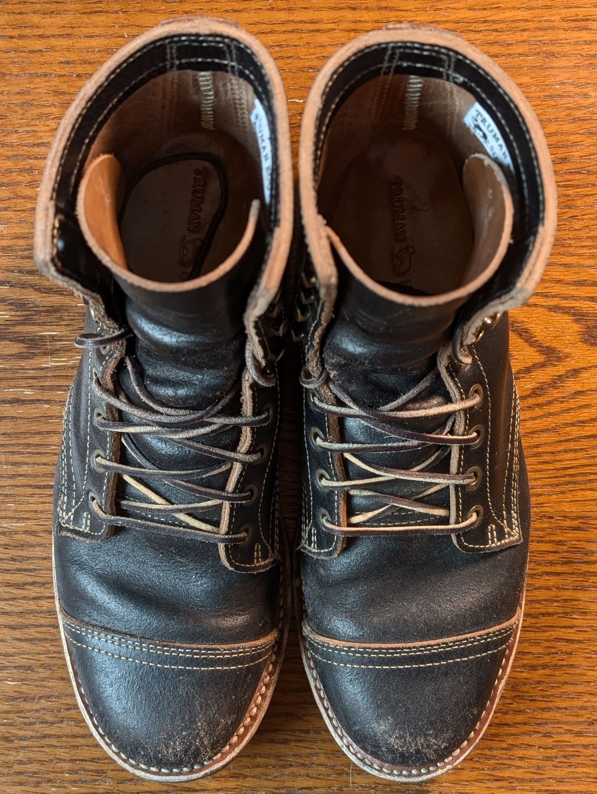 Photo by Cellardoor on March 4, 2025 of the Truman Cap Toe Boot in Horween Black Waxed Flesh.