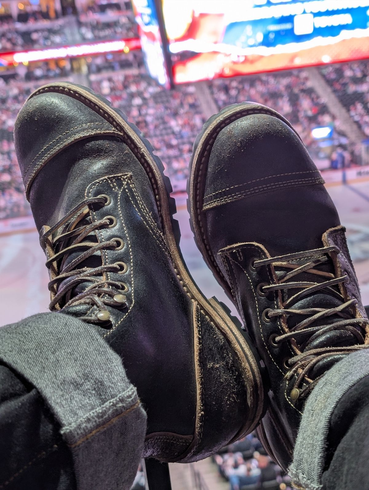 Photo by Cellardoor on March 28, 2025 of the Truman Cap Toe Boot in Horween Black Waxed Flesh.