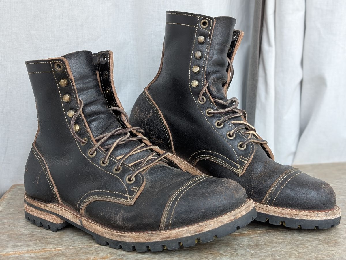 Photo by Cellardoor on April 5, 2025 of the Truman Cap Toe Boot in Horween Black Waxed Flesh.