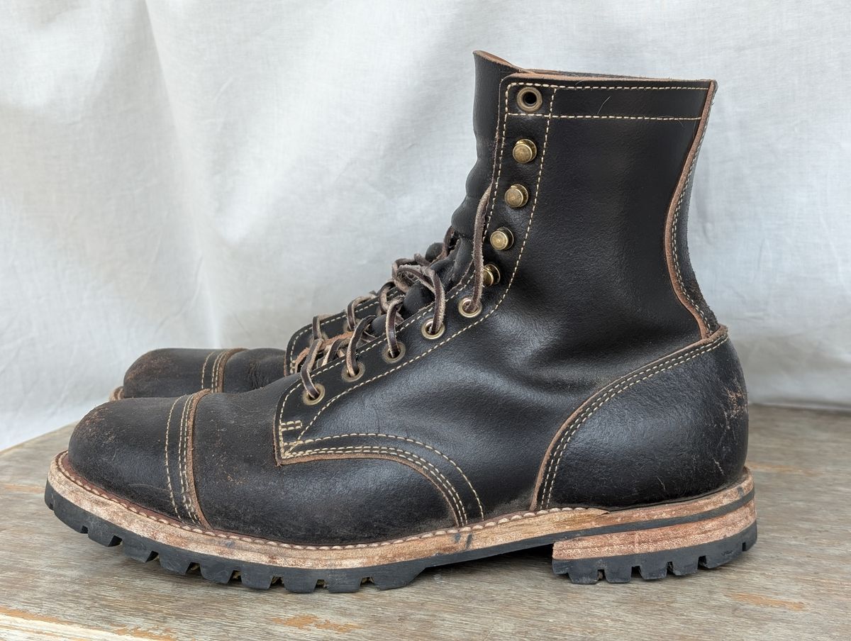 Photo by Cellardoor on April 5, 2025 of the Truman Cap Toe Boot in Horween Black Waxed Flesh.