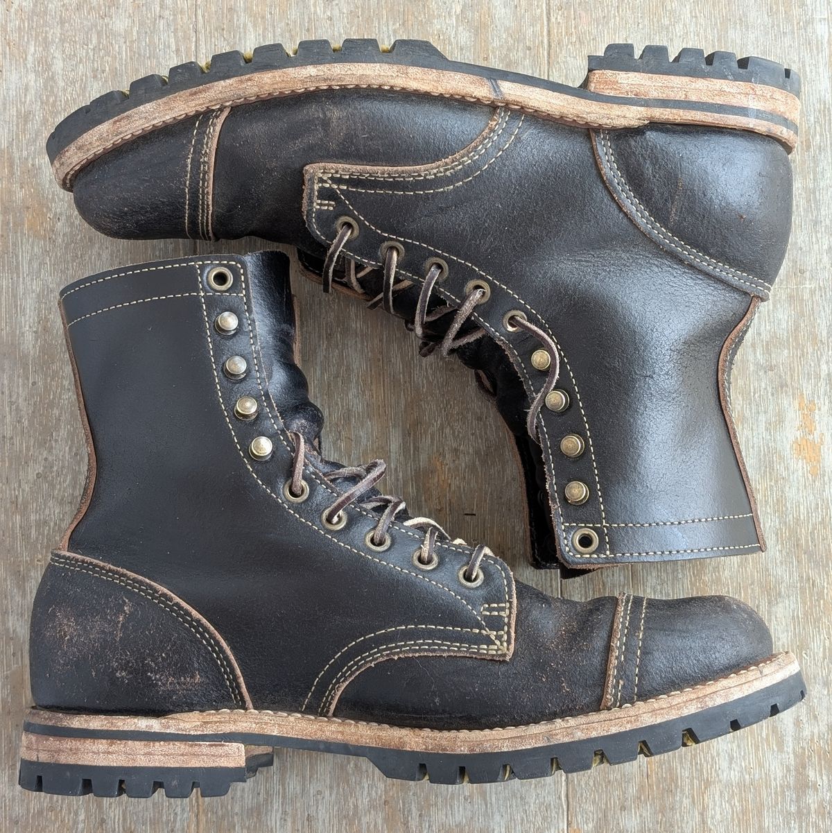 Photo by Cellardoor on April 5, 2025 of the Truman Cap Toe Boot in Horween Black Waxed Flesh.