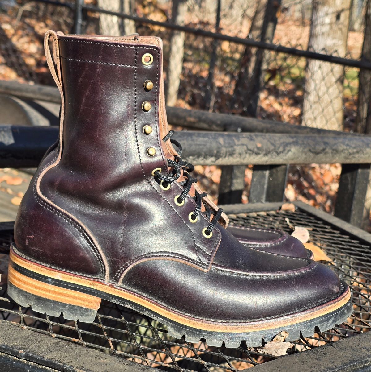 Photo by joshvarnum on December 3, 2025 of the BHHB Custom Model in Overdye Seidel Oxblood Double Shot & Horween Natural Chromexcel.