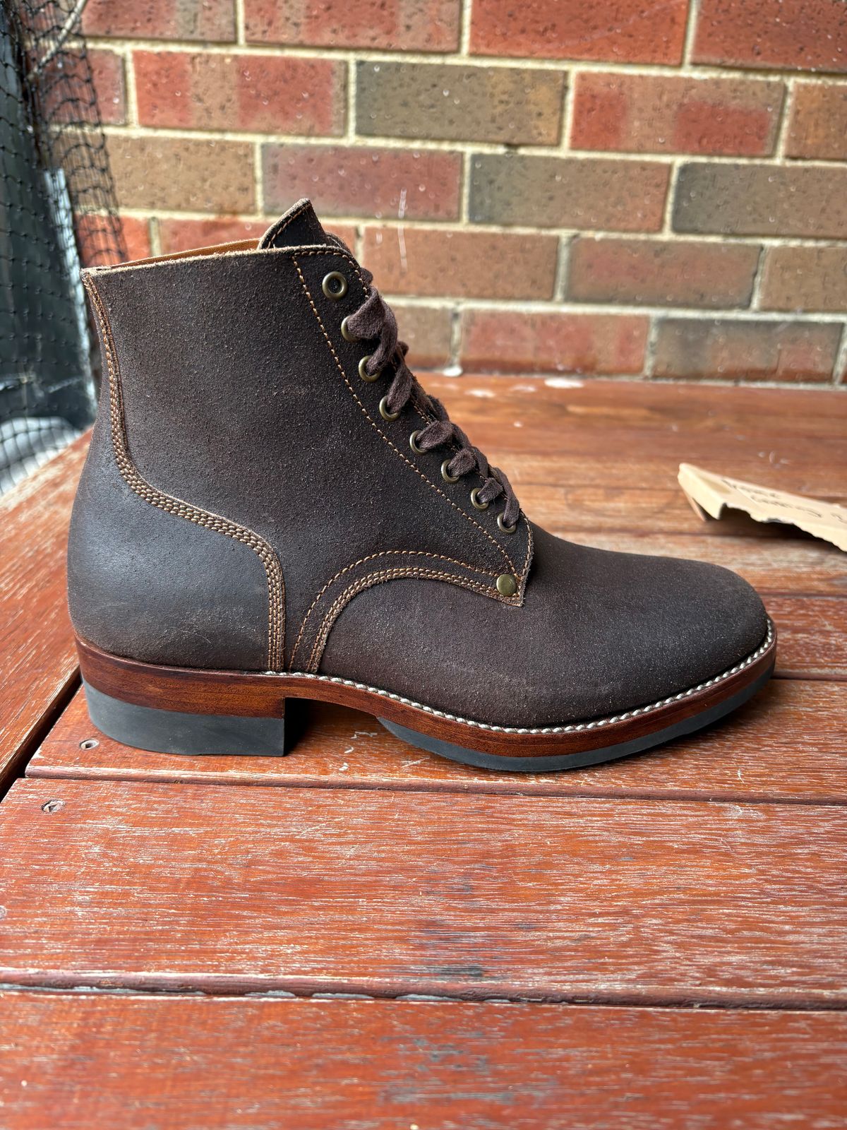 Photo by HarryF on November 4, 2025 of the Kiattoko Boondockers in J&FJ Baker Brown Waxed Flesh.