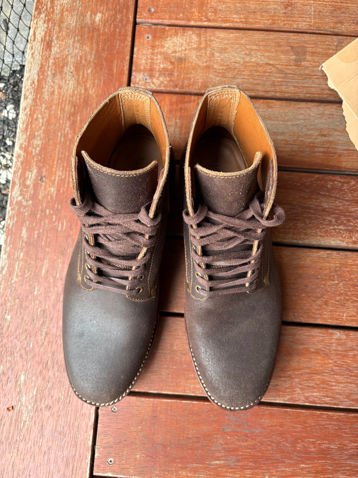 Photo by HarryF on November 4, 2025 of the Kiattoko Boondockers in J&FJ Baker Brown Waxed Flesh.