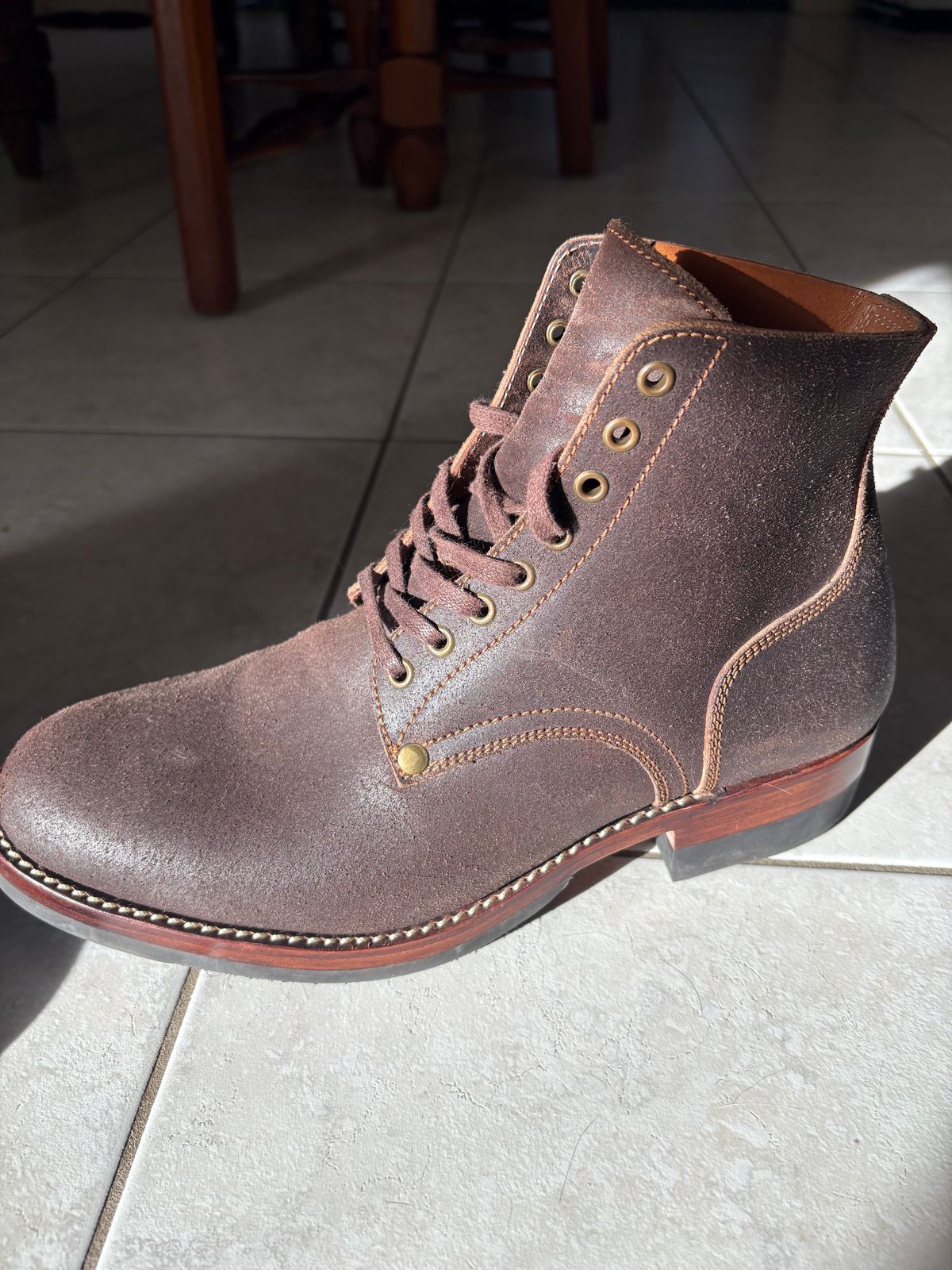Photo by HarryF on January 5, 2026 of the Kiattoko Boondockers in J&FJ Baker Brown Waxed Flesh.