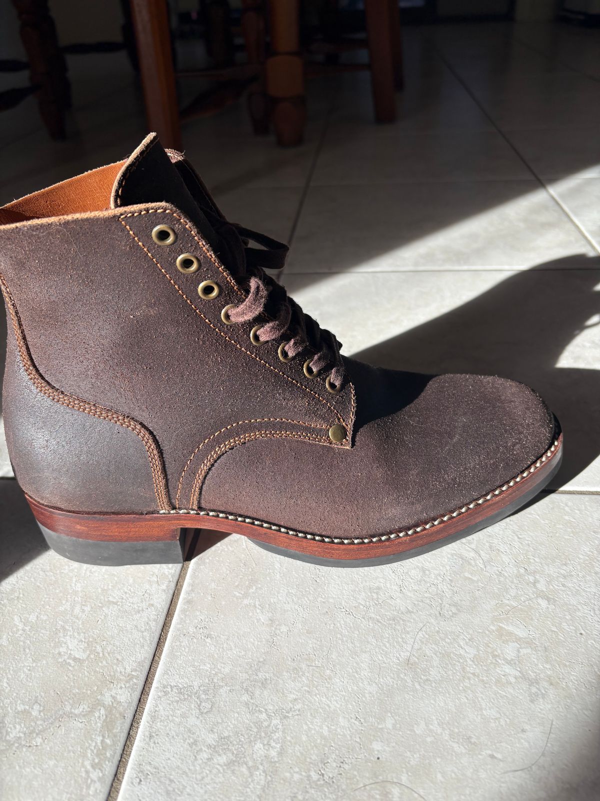 Photo by HarryF on January 5, 2026 of the Kiattoko Boondockers in J&FJ Baker Brown Waxed Flesh.