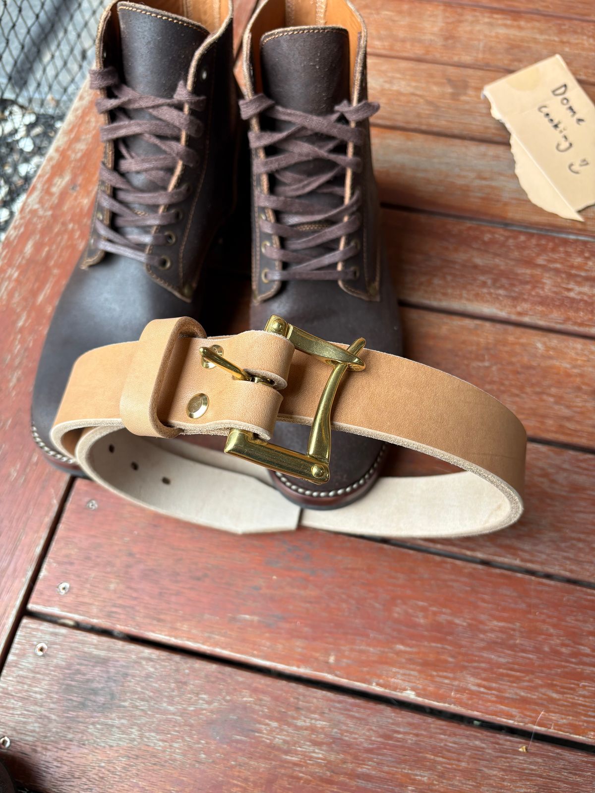 Photo by HarryF on November 4, 2025 of the Carmine Jack Leather Quick Release Shipyard Belt in J&FJ Baker Natural Oak Bark Tanned Harness.