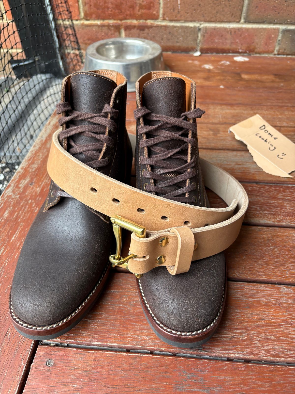 Photo by HarryF on November 4, 2025 of the Carmine Jack Leather Quick Release Shipyard Belt in J&FJ Baker Natural Oak Bark Tanned Harness.