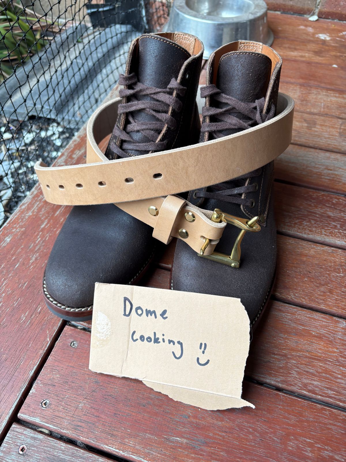 Photo by HarryF on November 4, 2025 of the Carmine Jack Leather Quick Release Shipyard Belt in J&FJ Baker Natural Oak Bark Tanned Harness.