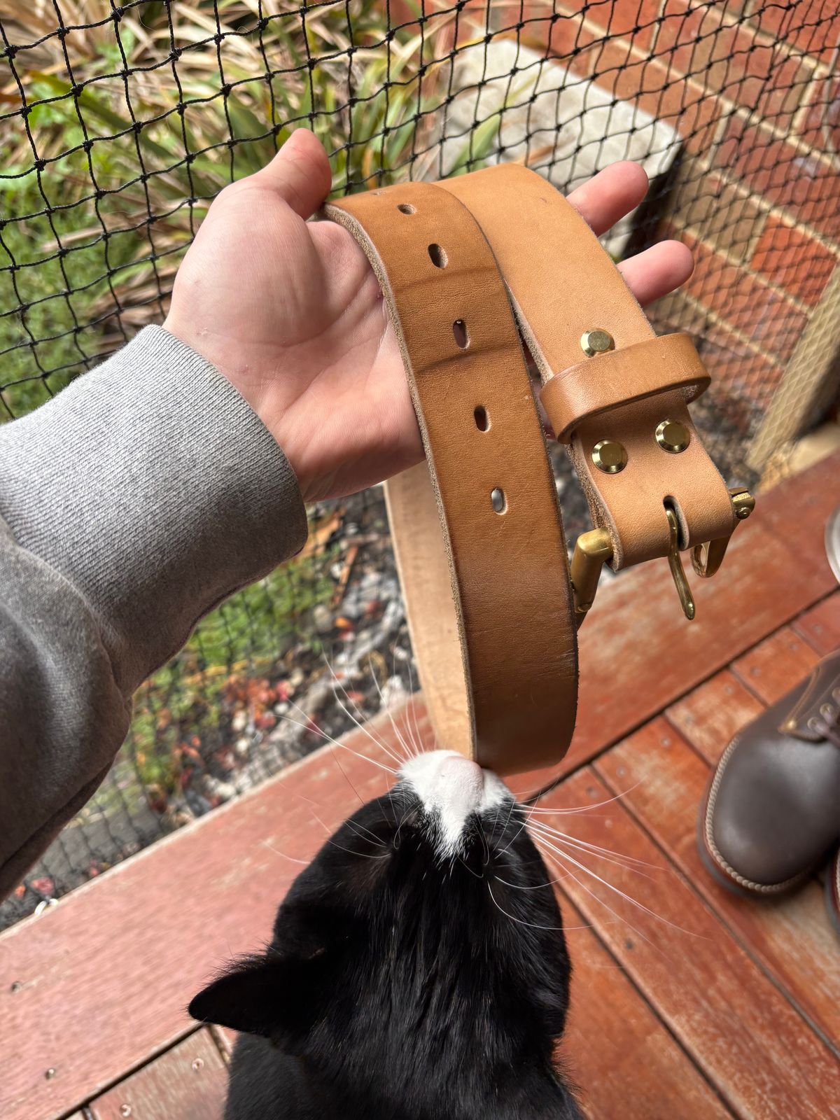 Photo by HarryF on December 6, 2025 of the Carmine Jack Leather Quick Release Shipyard Belt in J&FJ Baker Natural Oak Bark Tanned Harness.