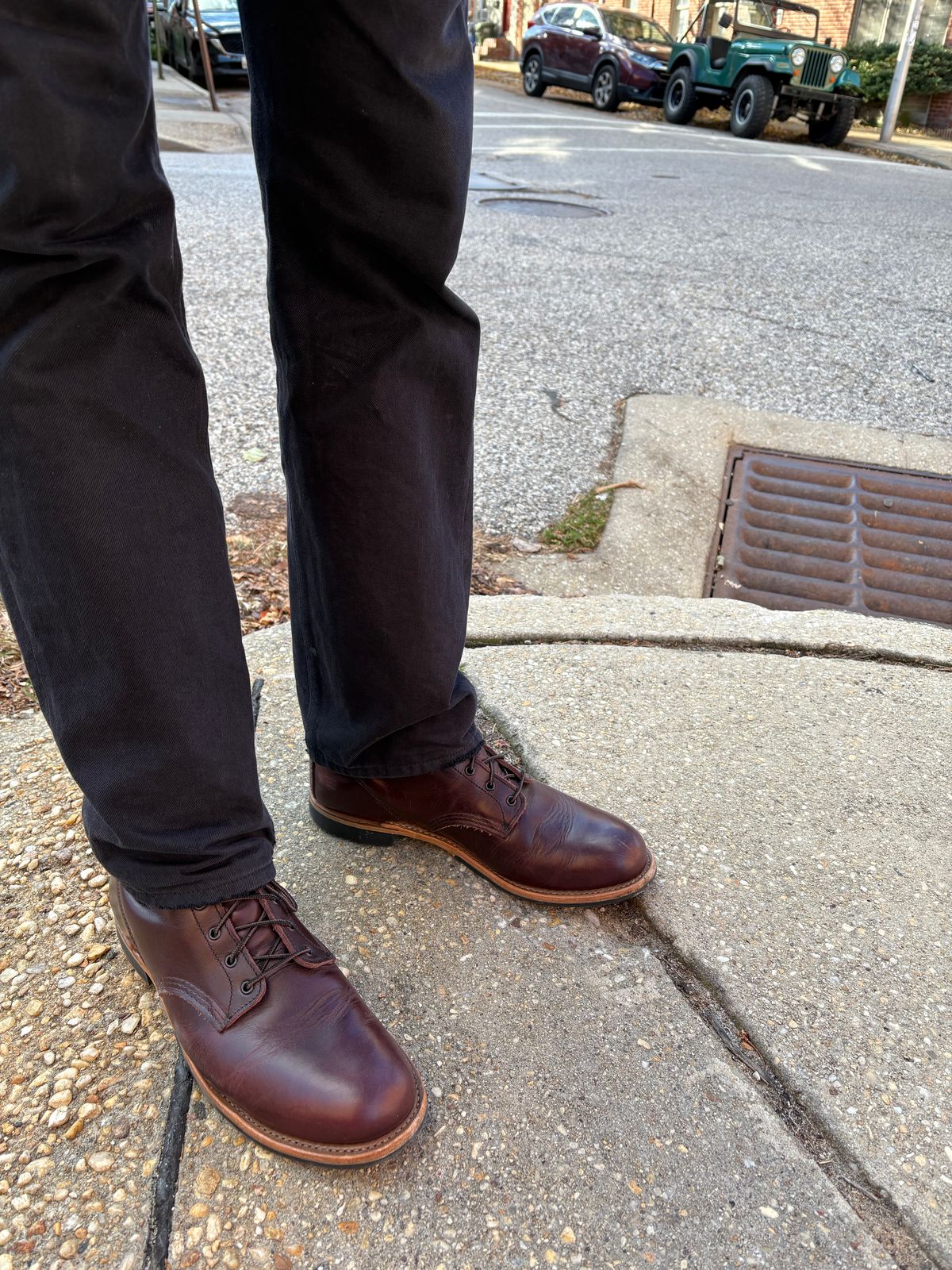 Photo by Shrimpy_grits on November 17, 2025 of the Red Wing Beckman in S.B. Foot Black Cherry Excalibur.