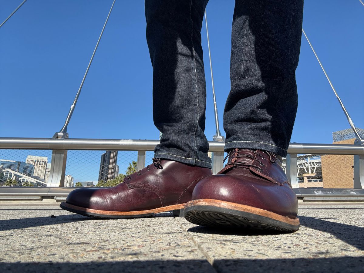 Photo by Shrimpy_grits on November 19, 2025 of the Red Wing Beckman in S.B. Foot Black Cherry Excalibur.