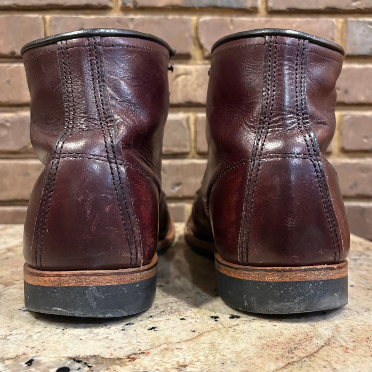 Photo by Shrimpy_grits on January 6, 2026 of the Red Wing Beckman in S.B. Foot Black Cherry Excalibur.