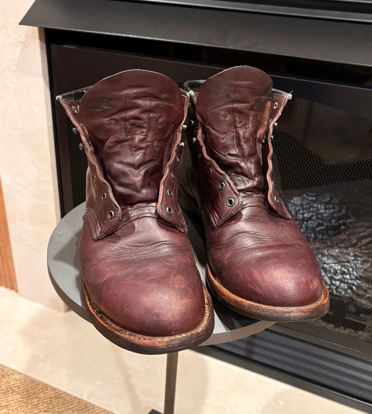 Photo by Shrimpy_grits on February 4, 2026 of the Red Wing Beckman in S.B. Foot Black Cherry Excalibur.