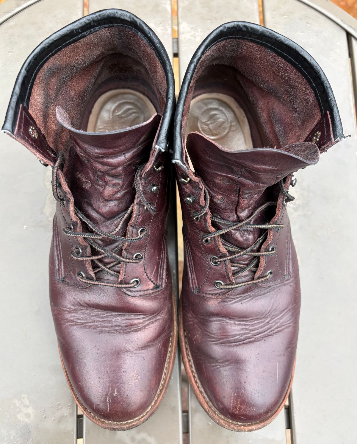 Photo by Shrimpy_grits on March 5, 2026 of the Red Wing Beckman in S.B. Foot Black Cherry Excalibur.