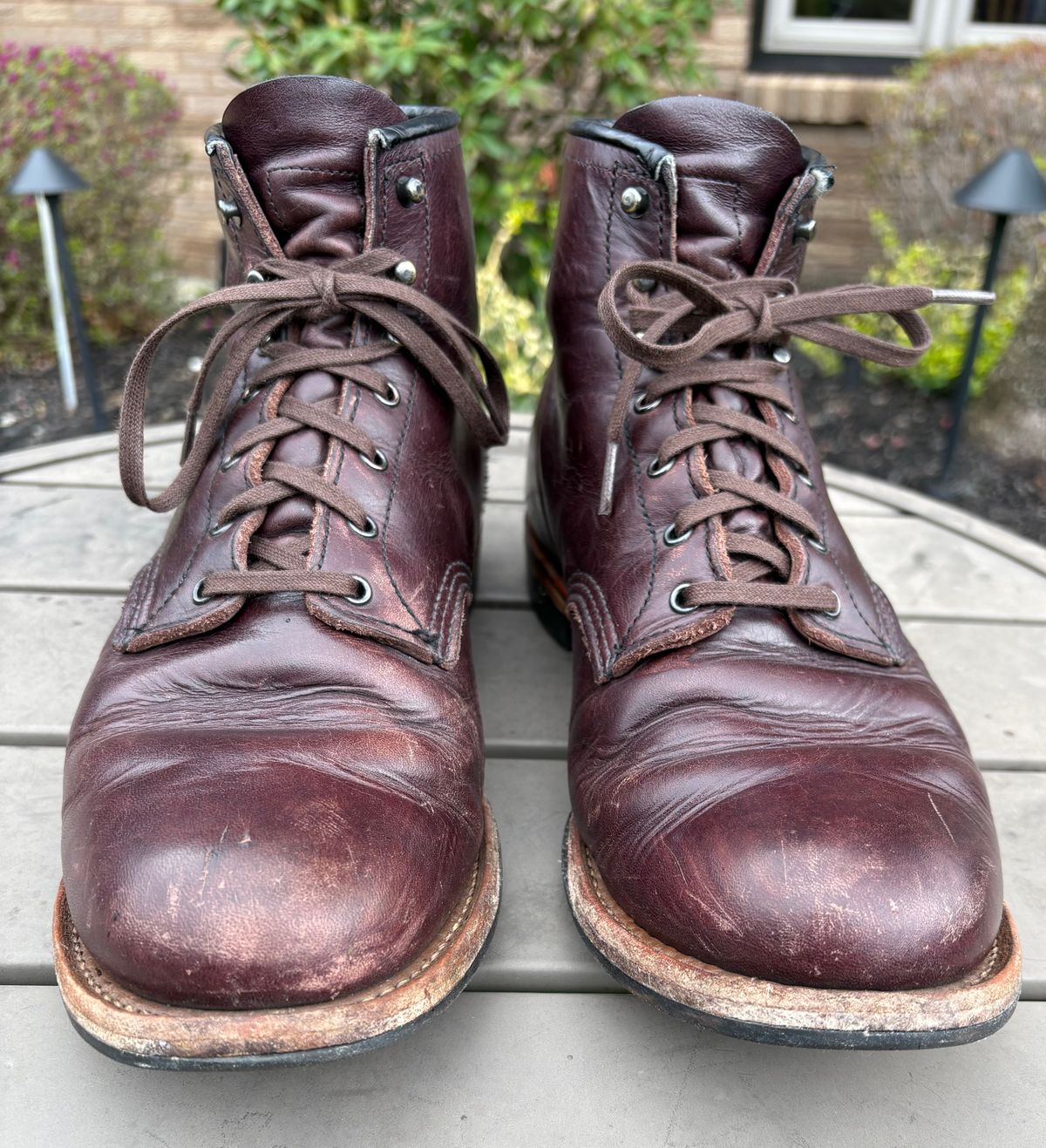 Photo by Shrimpy_grits on April 5, 2026 of the Red Wing Beckman in S.B. Foot Black Cherry Excalibur.