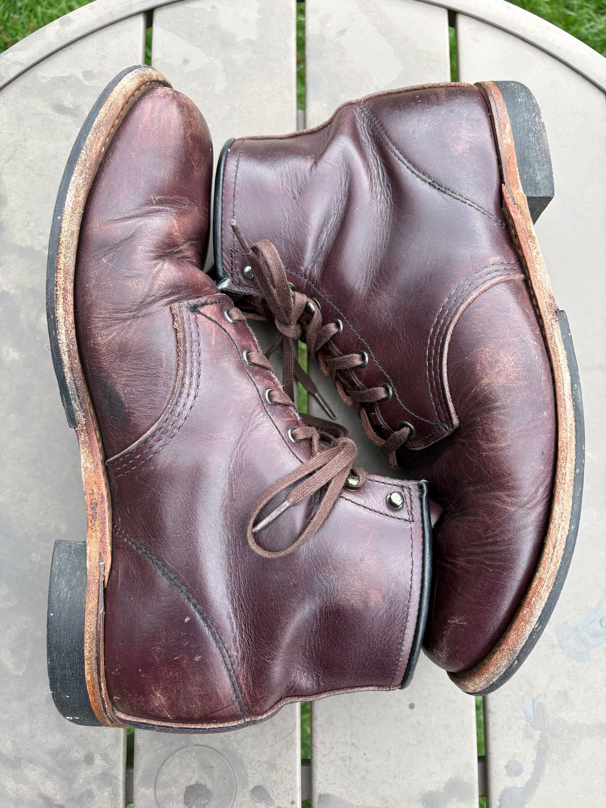 Photo by Shrimpy_grits on April 5, 2026 of the Red Wing Beckman in S.B. Foot Black Cherry Excalibur.