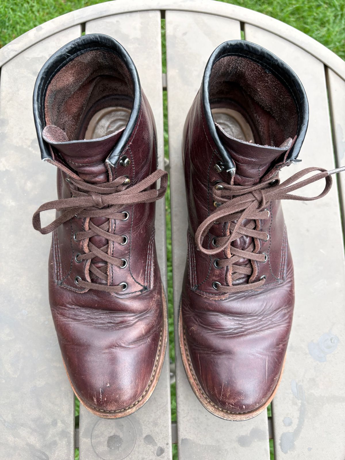 Photo by Shrimpy_grits on April 5, 2026 of the Red Wing Beckman in S.B. Foot Black Cherry Excalibur.