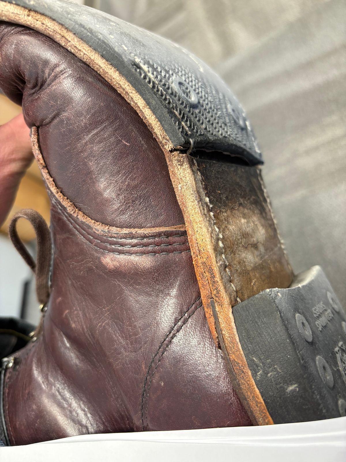 Photo by Shrimpy_grits on April 9, 2026 of the Red Wing Beckman in S.B. Foot Black Cherry Excalibur.