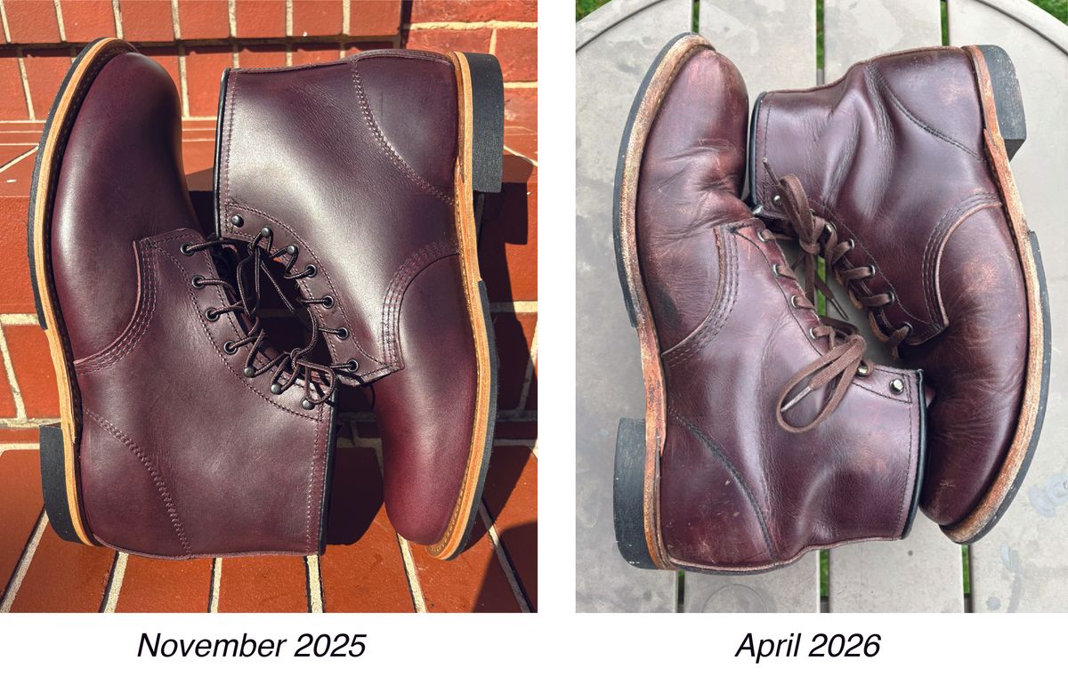 Photo by Shrimpy_grits on April 9, 2026 of the Red Wing Beckman in S.B. Foot Black Cherry Excalibur.