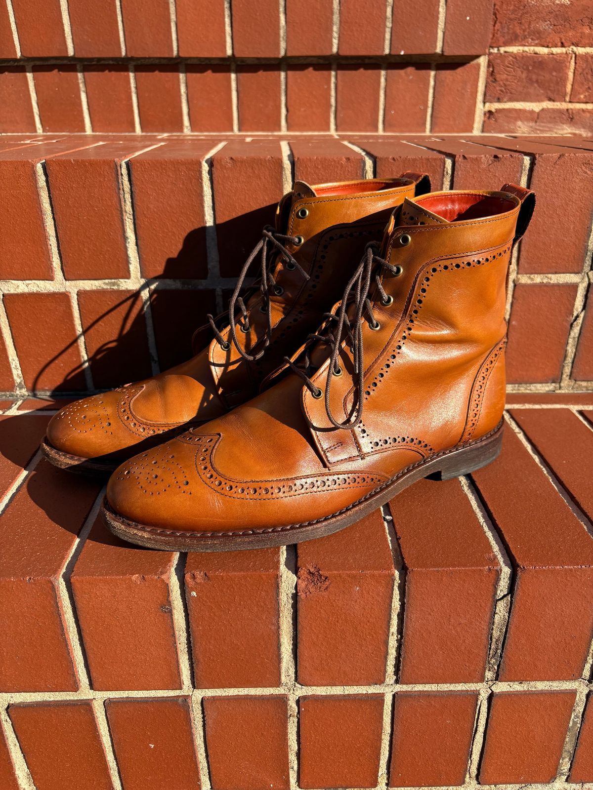 Photo by olorin on October 5, 2025 of the Allen Edmonds Dalton Wingtip Dress Boot in Walnut Calfskin.