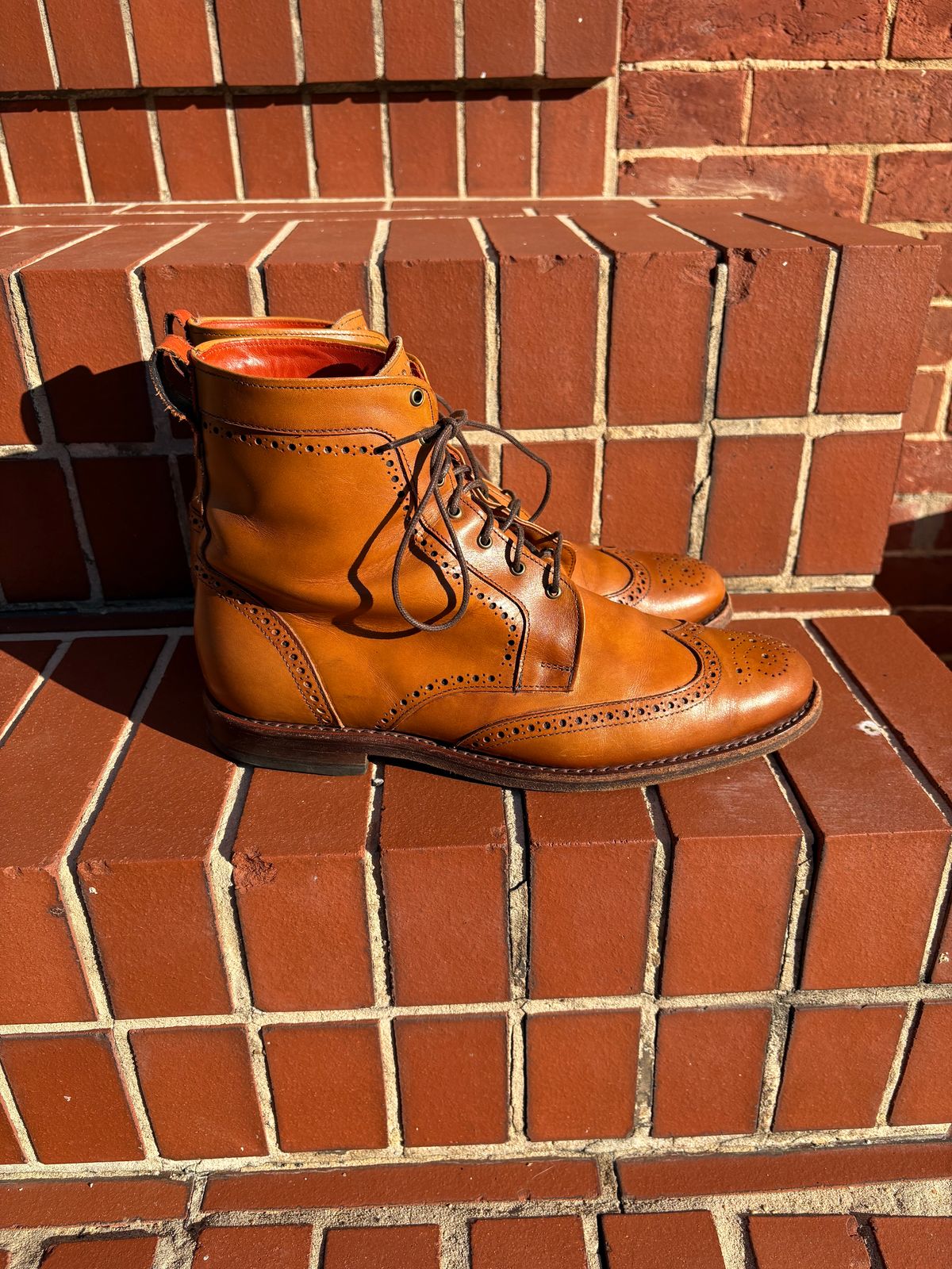 Photo by olorin on October 5, 2025 of the Allen Edmonds Dalton Wingtip Dress Boot in Walnut Calfskin.