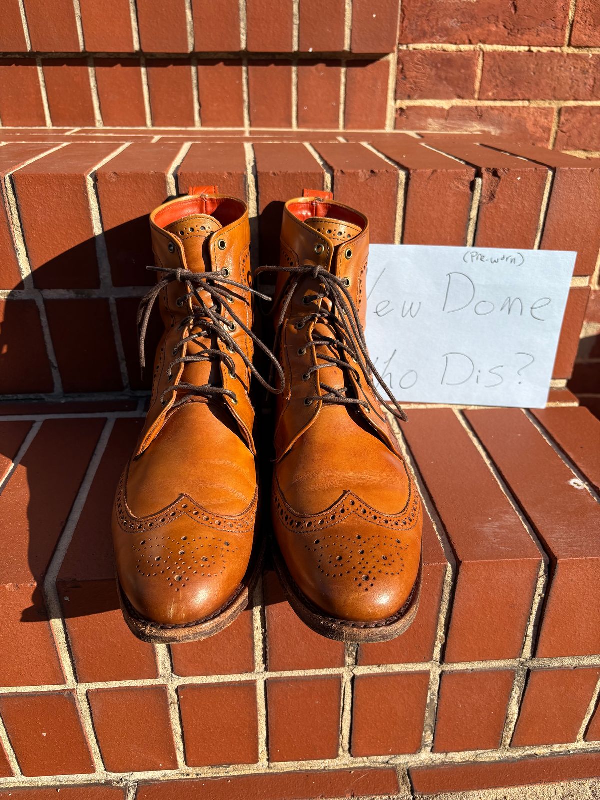 Photo by olorin on October 5, 2025 of the Allen Edmonds Dalton Wingtip Dress Boot in Walnut Calfskin.