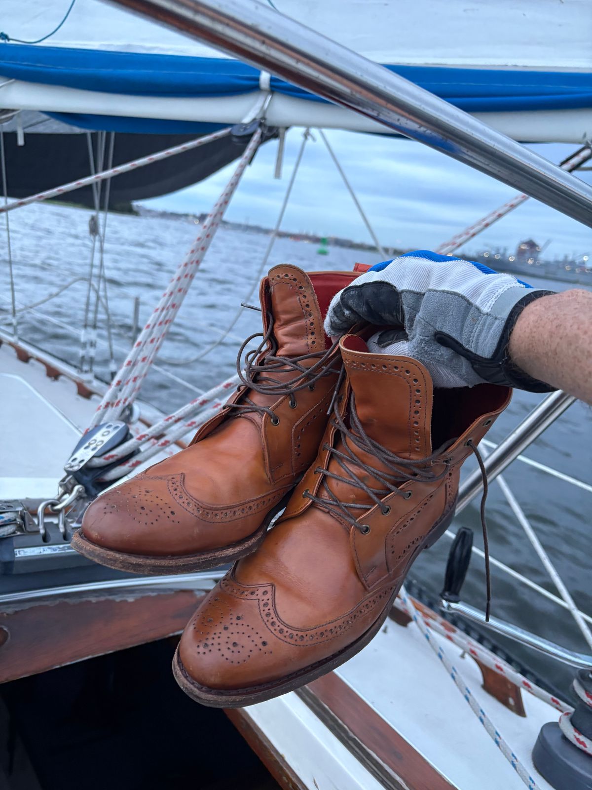 Photo by olorin on October 7, 2025 of the Allen Edmonds Dalton Wingtip Dress Boot in Walnut Calfskin.