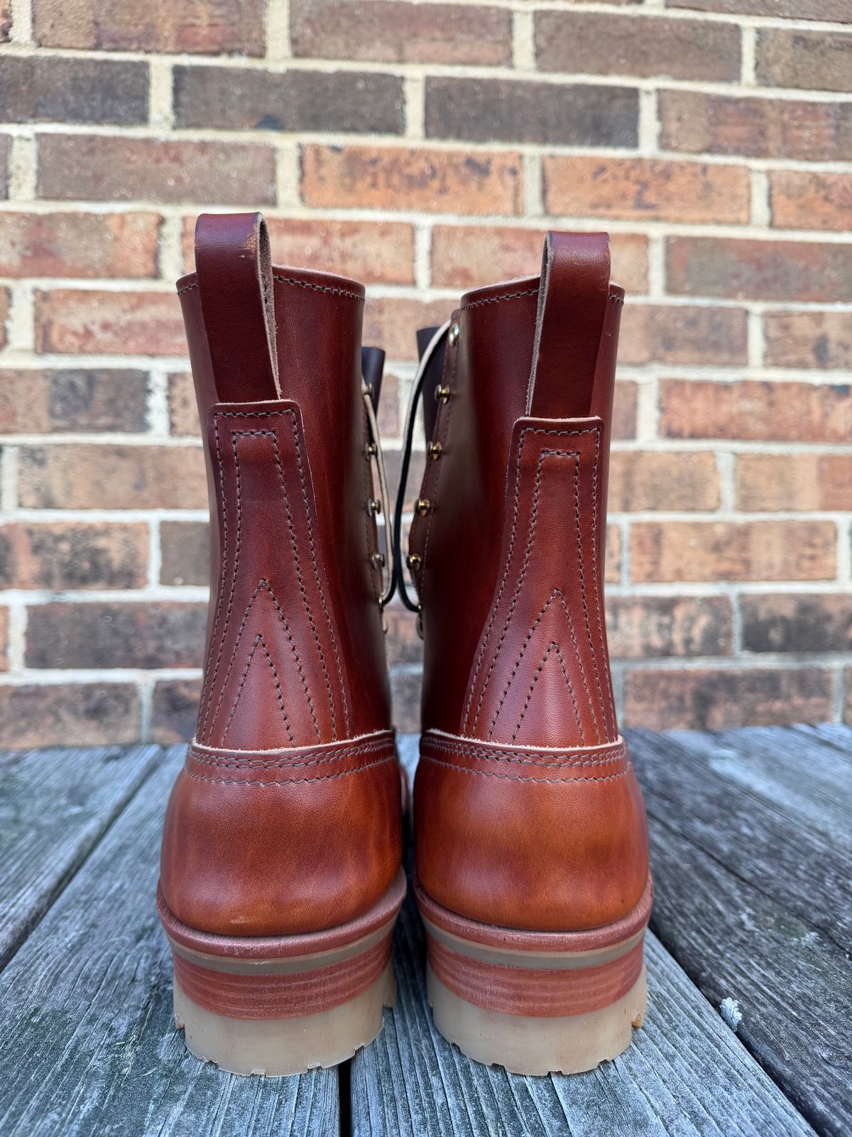 Photo by twilson_vtwin on October 1, 2025 of the Nicks Lace to Toe Work in Wickett & Craig Tan Oiled Latigo.