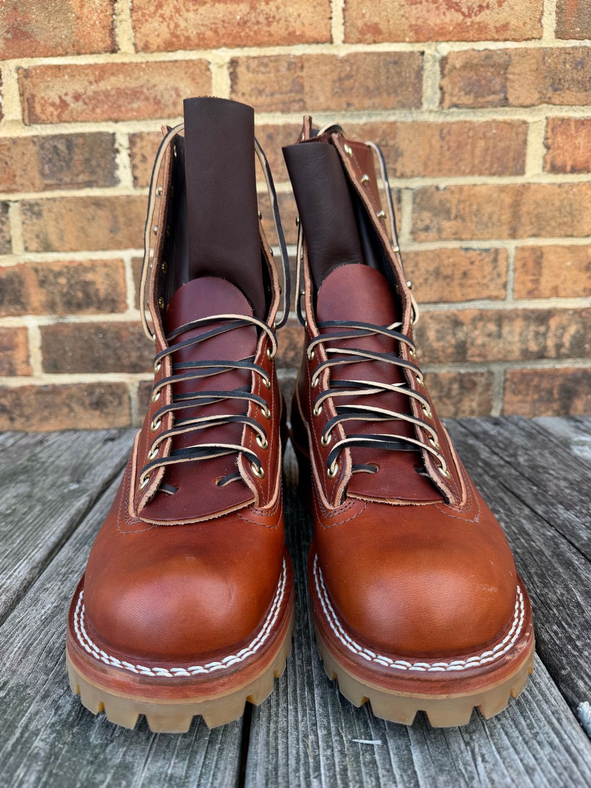 Photo by twilson_vtwin on October 1, 2025 of the Nicks Lace to Toe Work in Wickett & Craig Tan Oiled Latigo.