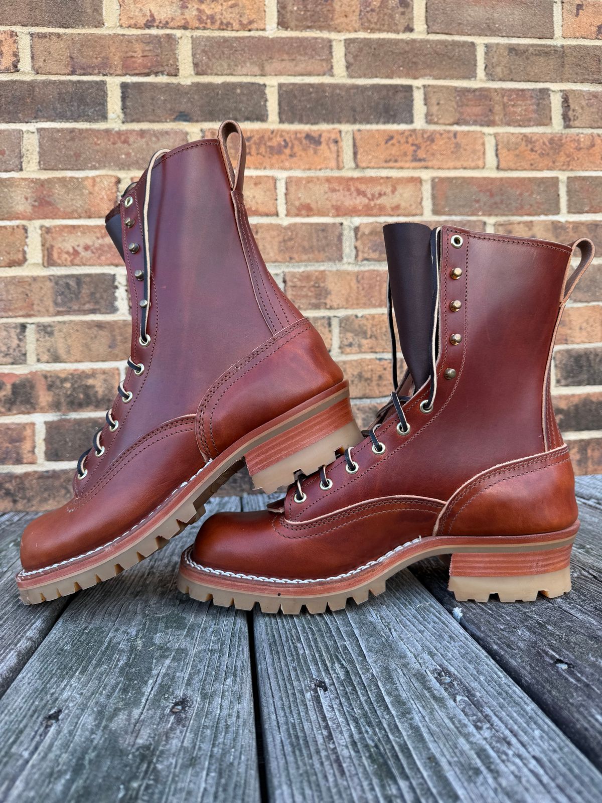 Photo by twilson_vtwin on October 1, 2025 of the Nicks Lace to Toe Work in Wickett & Craig Tan Oiled Latigo.