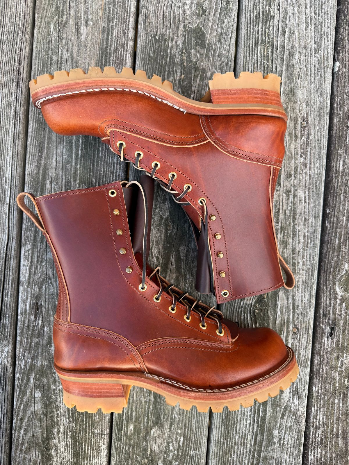 Photo by twilson_vtwin on October 1, 2025 of the Nicks Lace to Toe Work in Wickett & Craig Tan Oiled Latigo.
