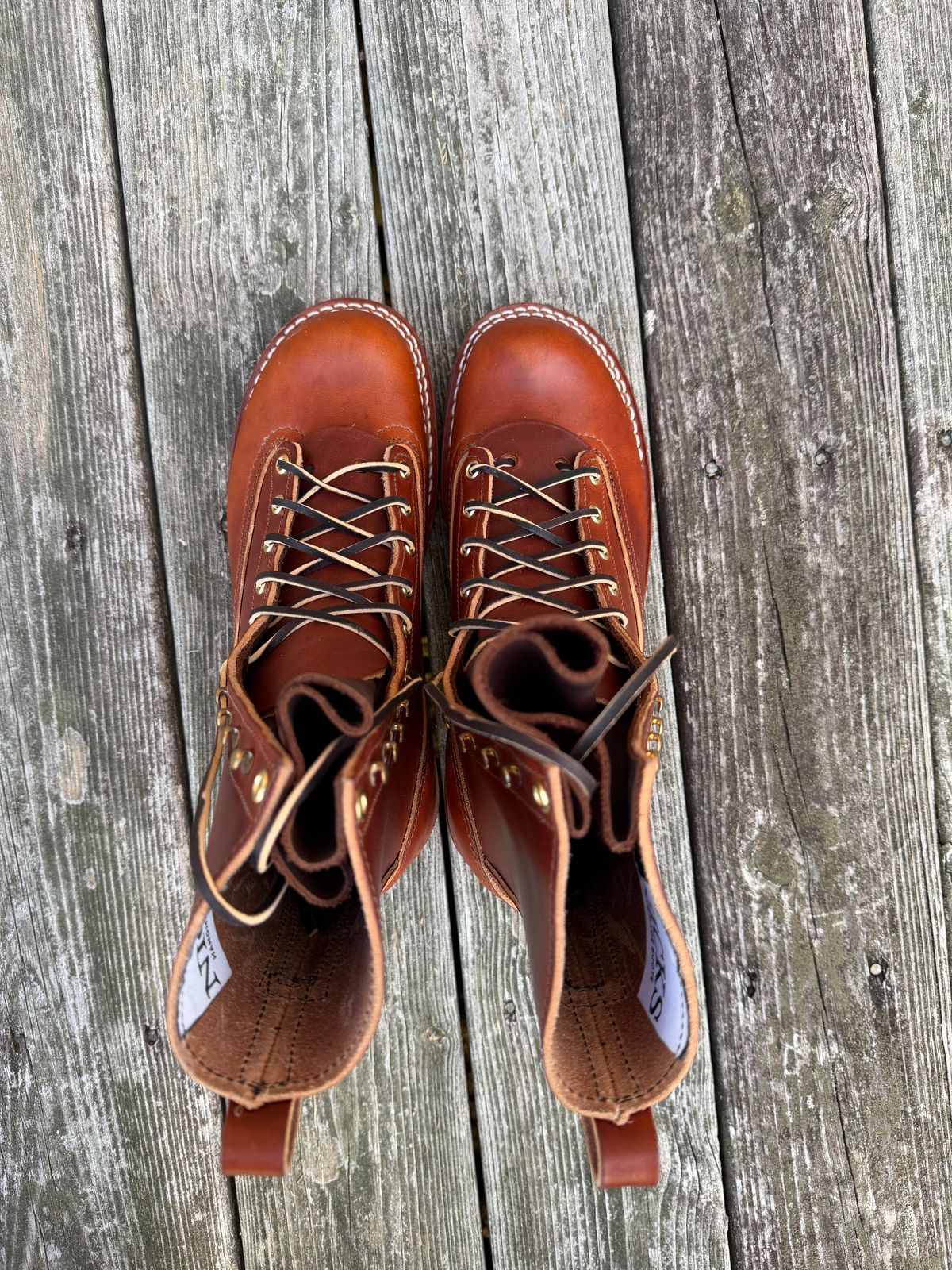Photo by twilson_vtwin on October 1, 2025 of the Nicks Lace to Toe Work in Wickett & Craig Tan Oiled Latigo.