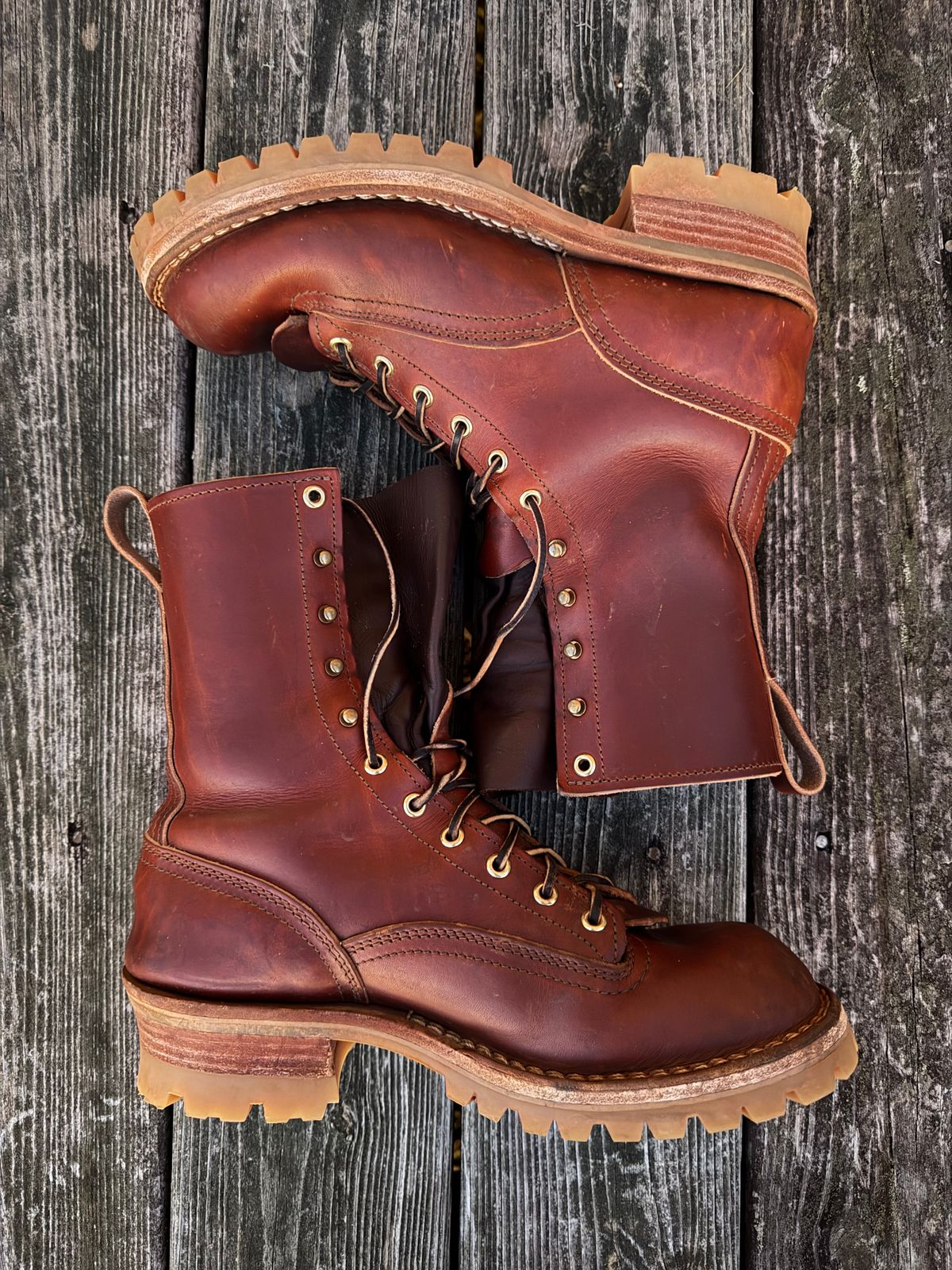 Photo by twilson_vtwin on November 3, 2025 of the Nicks Lace to Toe Work in Wickett & Craig Tan Oiled Latigo.