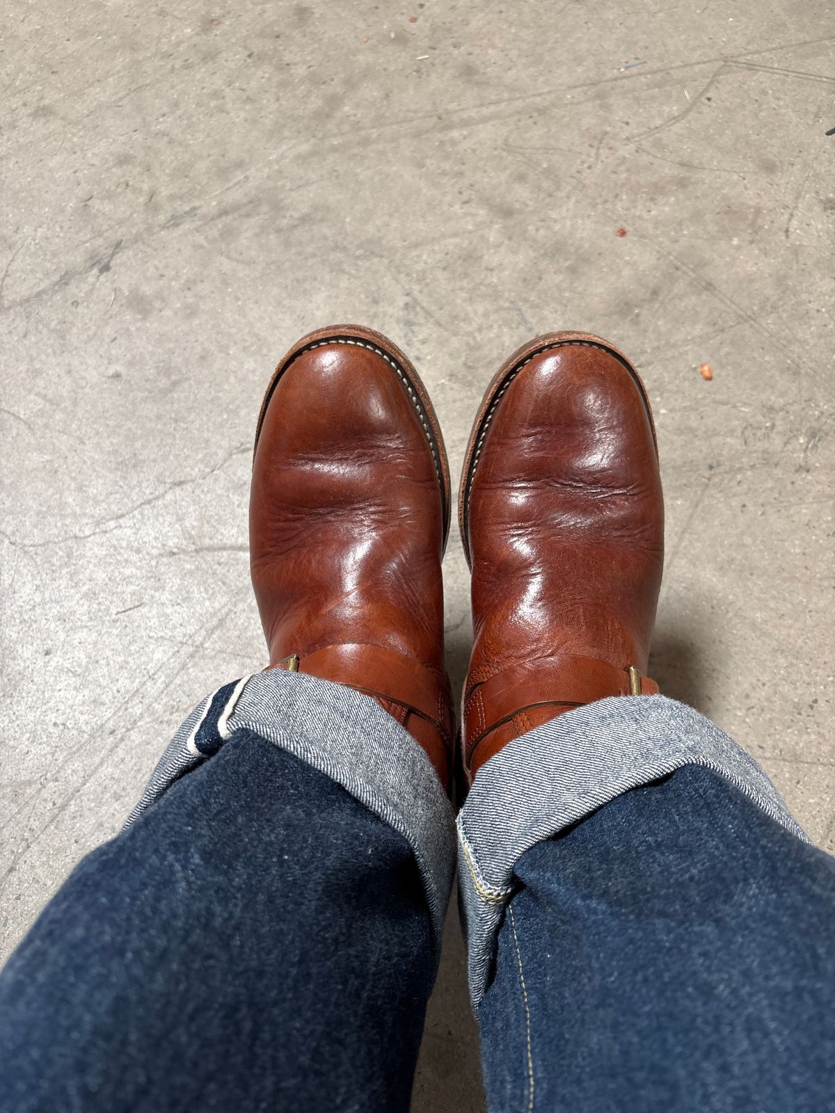 Photo by aztecasteve on June 9, 2025 of the John Lofgren Wabash Engineer Boots in Shinki Dark Cherry Oiled Horsebutt.
